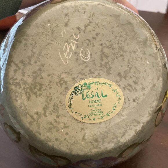 LESAL Ceramics Lisa Lindberg Van Nortwick Large Handpainted Floral Bowl 10” - Picture 6 of 10